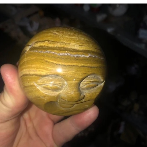 Rare yellow jasper face sphere w quartz